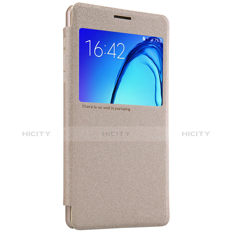 Cover Portafoglio In Pelle con Supporto per Samsung Galaxy On5 Pro Oro