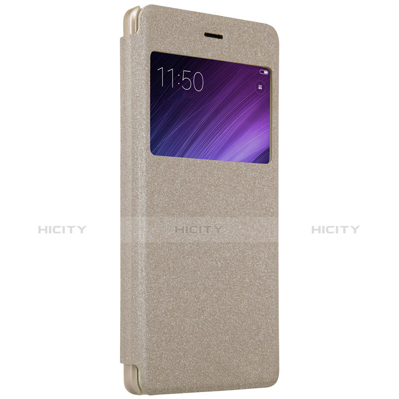 Cover Portafoglio In Pelle con Supporto per Xiaomi Redmi 4 Prime High Edition Oro