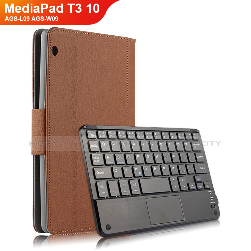 Cover Portafoglio In Pelle con Tastiera per Huawei MediaPad T3 10 AGS-L09 AGS-W09 Marrone