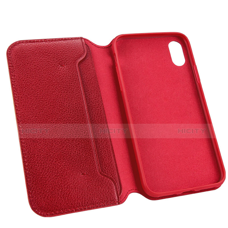 Cover Portafoglio In Pelle per Apple iPhone Xs Rosso