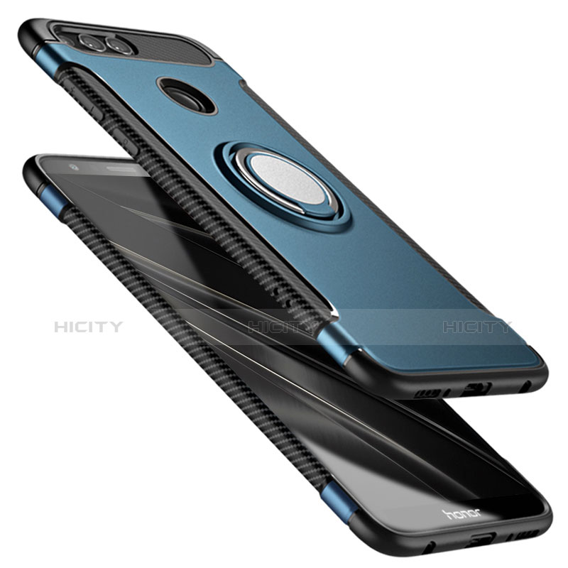 Cover Silicone e Plastica Opaca con Anello Supporto A01 per Huawei Honor 7X Blu