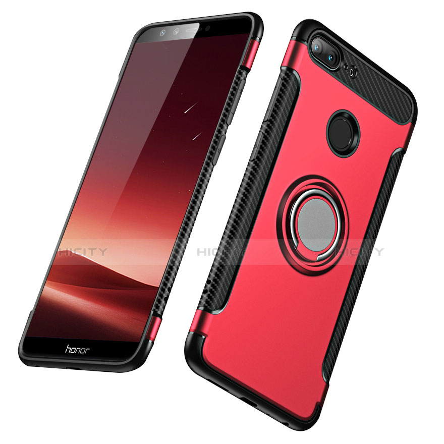 Cover Silicone e Plastica Opaca con Anello Supporto per Huawei Honor 9 Lite Rosso