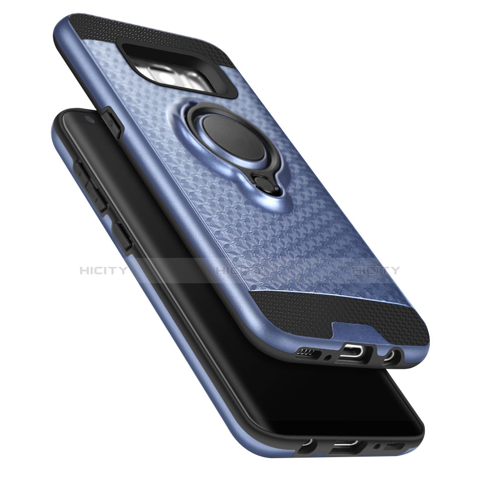 Cover Silicone e Plastica Opaca con Anello Supporto per Samsung Galaxy S8 Blu