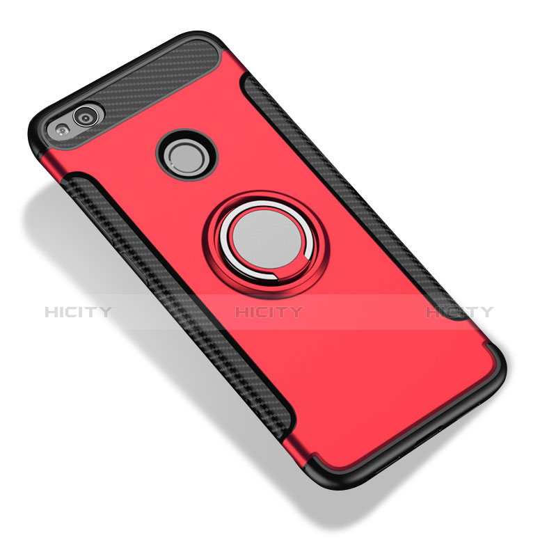 Cover Silicone e Plastica Opaca con Anello Supporto per Xiaomi Redmi 3 High Edition Rosso