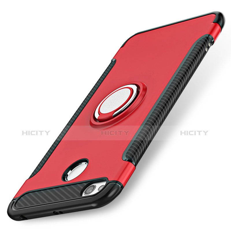 Cover Silicone e Plastica Opaca con Anello Supporto per Xiaomi Redmi 3S Prime Rosso