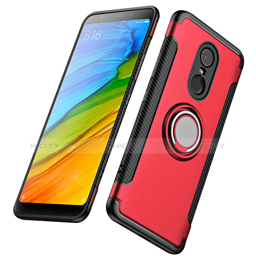 Cover Silicone e Plastica Opaca con Anello Supporto per Xiaomi Redmi 5 Plus Rosso