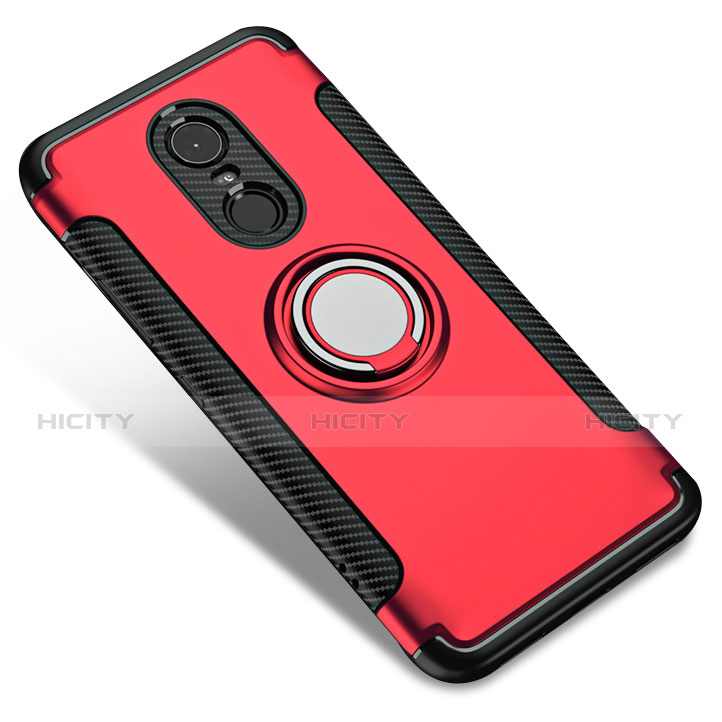 Cover Silicone e Plastica Opaca con Anello Supporto per Xiaomi Redmi 5 Plus Rosso