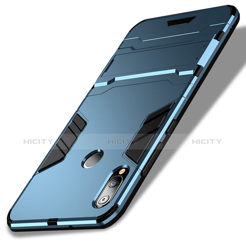 Cover Silicone e Plastica Opaca con Supporto per Huawei P20 Lite Blu