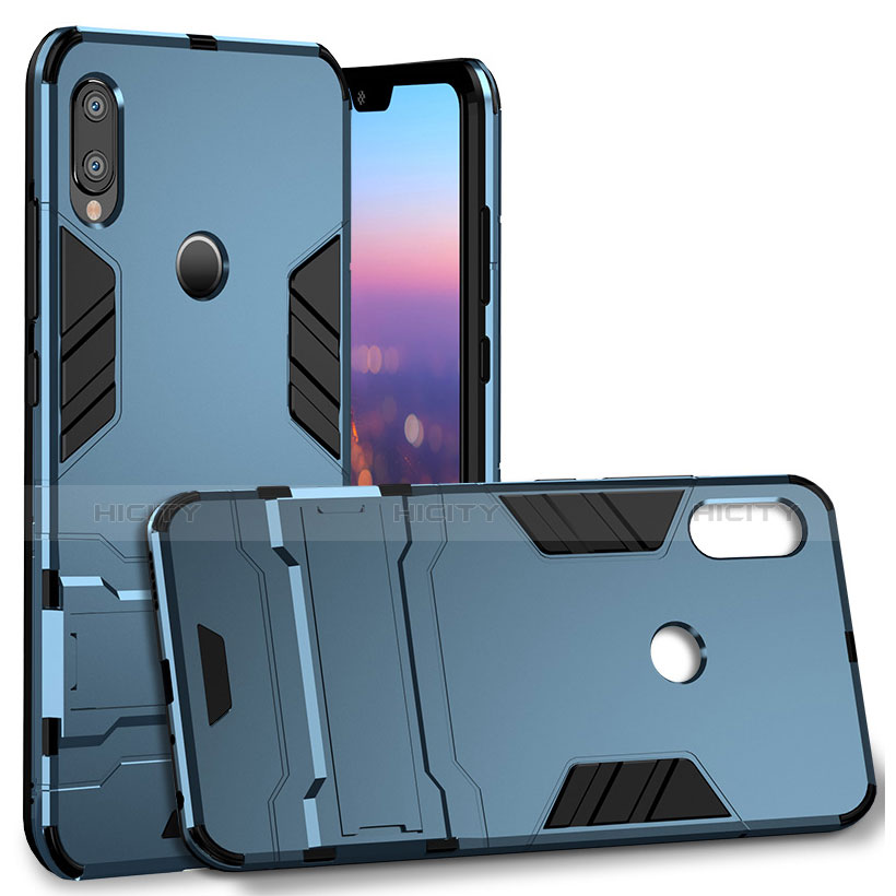 Cover Silicone e Plastica Opaca con Supporto per Huawei P20 Lite Blu