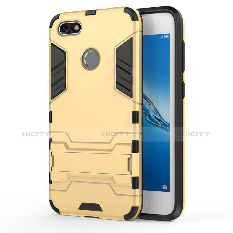 Cover Silicone e Plastica Opaca con Supporto per Huawei P9 Lite Mini Oro