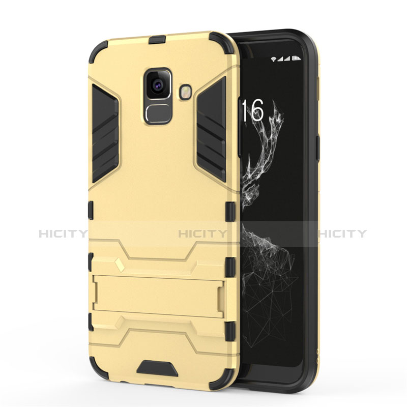 Cover Silicone e Plastica Opaca con Supporto per Samsung Galaxy A6 (2018) Dual SIM Oro