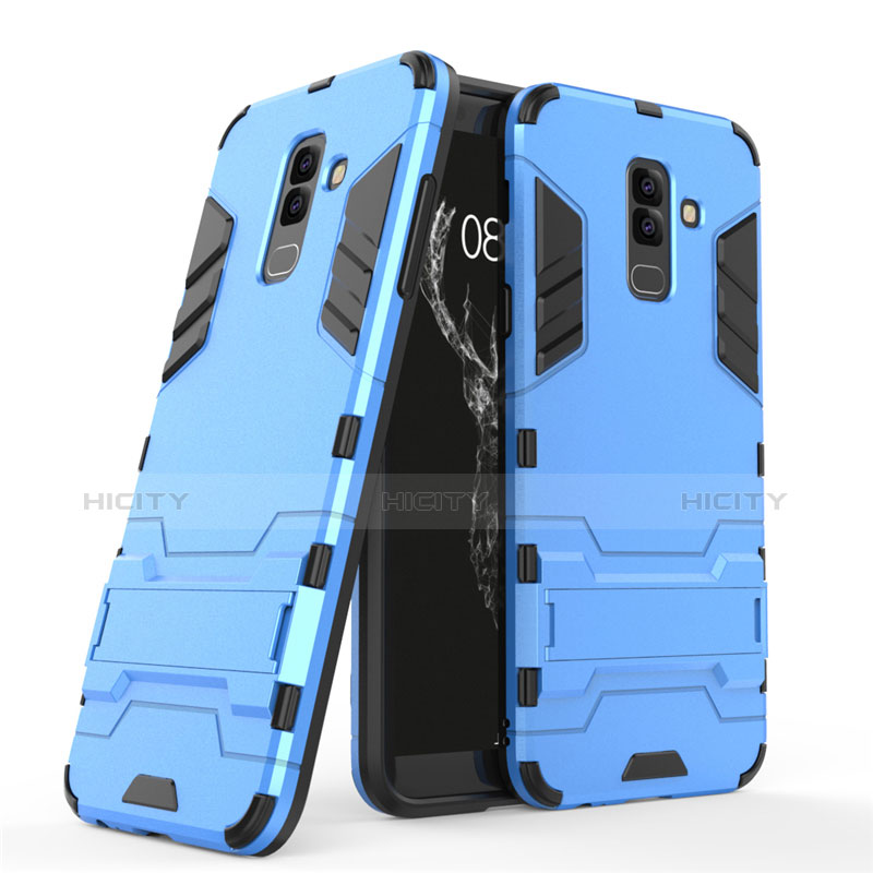 Cover Silicone e Plastica Opaca con Supporto per Samsung Galaxy A6 Plus Blu