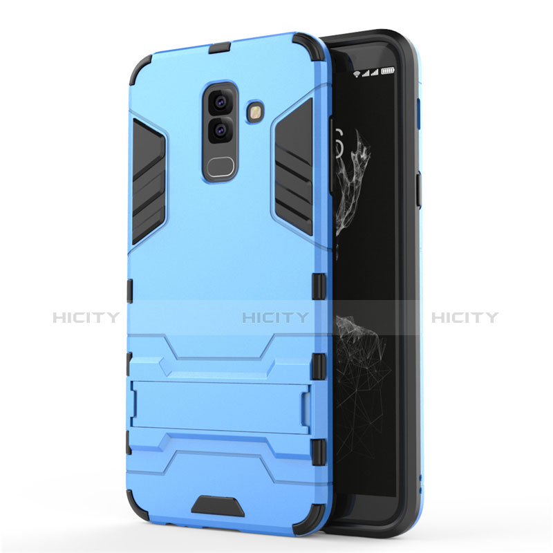 Cover Silicone e Plastica Opaca con Supporto per Samsung Galaxy A6 Plus Blu