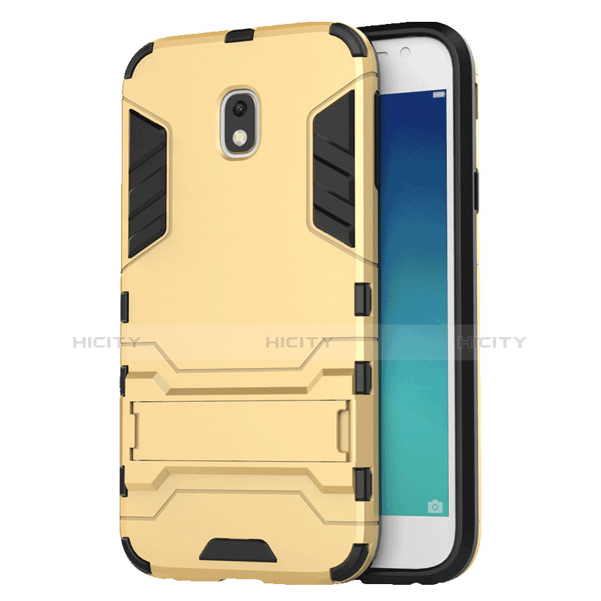 Cover Silicone e Plastica Opaca con Supporto per Samsung Galaxy J3 Star Oro