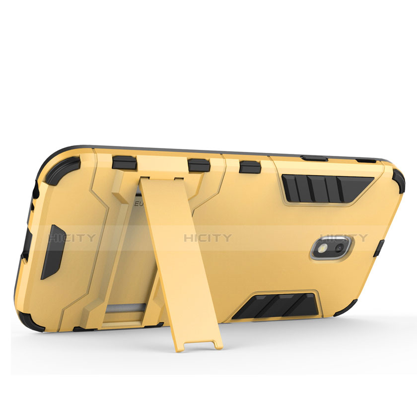 Cover Silicone e Plastica Opaca con Supporto per Samsung Galaxy J3 Star Oro