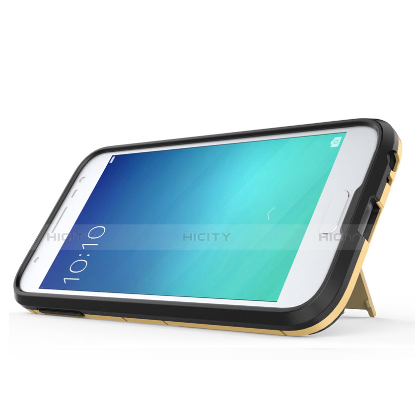 Cover Silicone e Plastica Opaca con Supporto per Samsung Galaxy J3 Star Oro