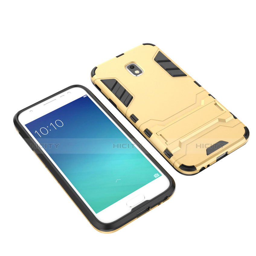 Cover Silicone e Plastica Opaca con Supporto per Samsung Galaxy J3 Star Oro