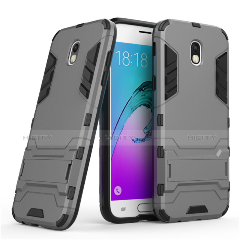 Cover Silicone e Plastica Opaca con Supporto per Samsung Galaxy J5 (2017) SM-J750F Grigio