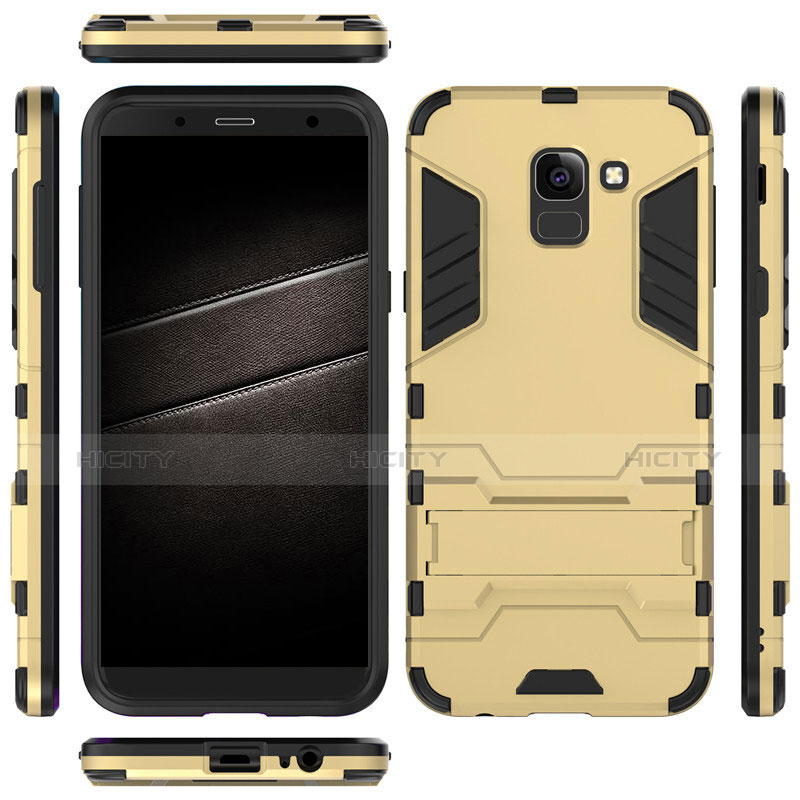 Cover Silicone e Plastica Opaca con Supporto per Samsung Galaxy J6 (2018) J600F Oro