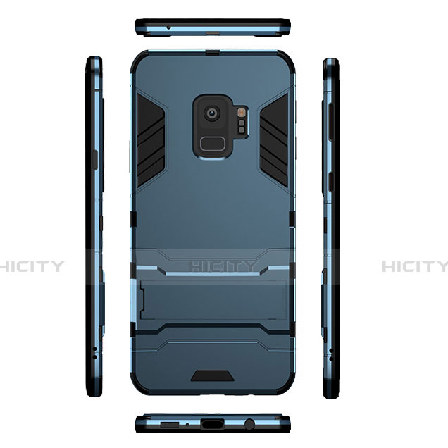 Cover Silicone e Plastica Opaca con Supporto per Samsung Galaxy S9 Blu