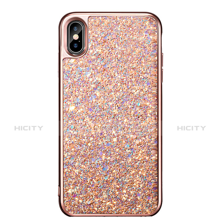 Cover Silicone Morbida Bling Bling per Apple iPhone Xs Oro Rosa