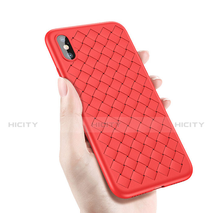 Cover Silicone Morbida In Pelle per Apple iPhone Xs Rosso