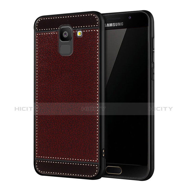 Cover Silicone Morbida In Pelle W01 per Samsung Galaxy J6 (2018) J600F Rosso