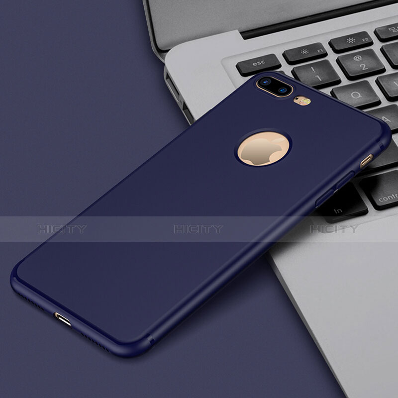 Cover Silicone Morbida Lucido con Foro per Apple iPhone 8 Plus Blu