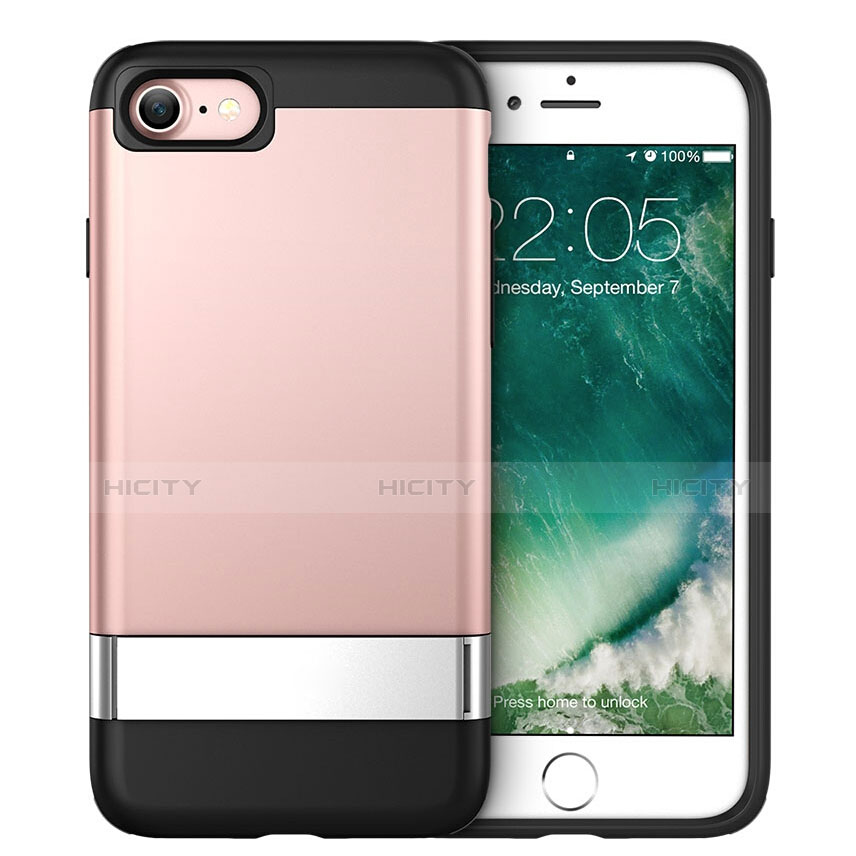 Cover Silicone Morbida Lucido con Supporto per Apple iPhone 7 Rosa