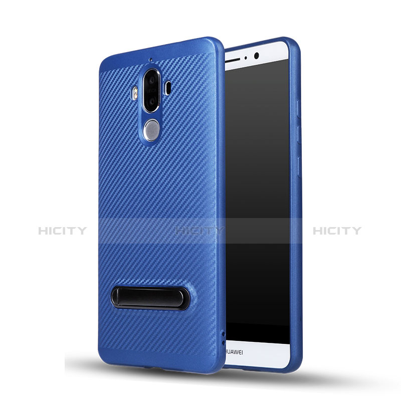 Cover Silicone Morbida Spigato con Supporto per Huawei Mate 9 Blu