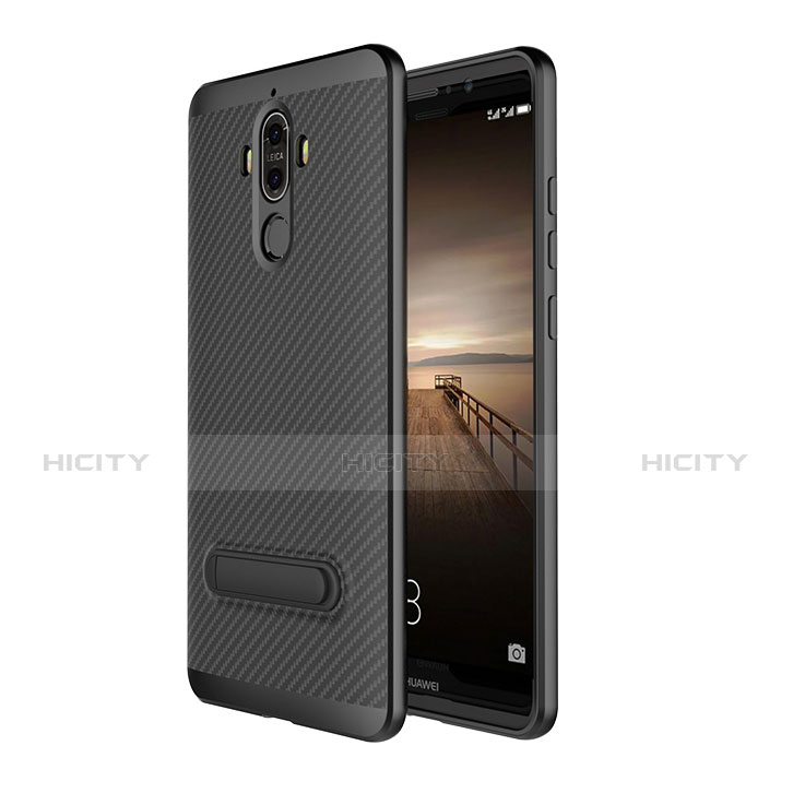 Cover Silicone Morbida Spigato con Supporto per Huawei Mate 9 Nero