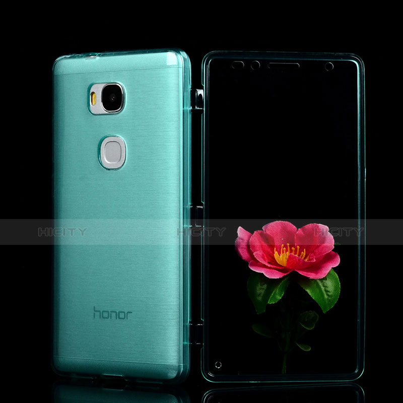 Cover Silicone Trasparente A Flip Morbida per Huawei Honor 5X Cielo Blu