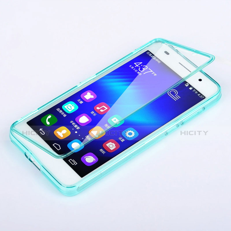 Cover Silicone Trasparente A Flip Morbida per Huawei Honor 6 Cielo Blu