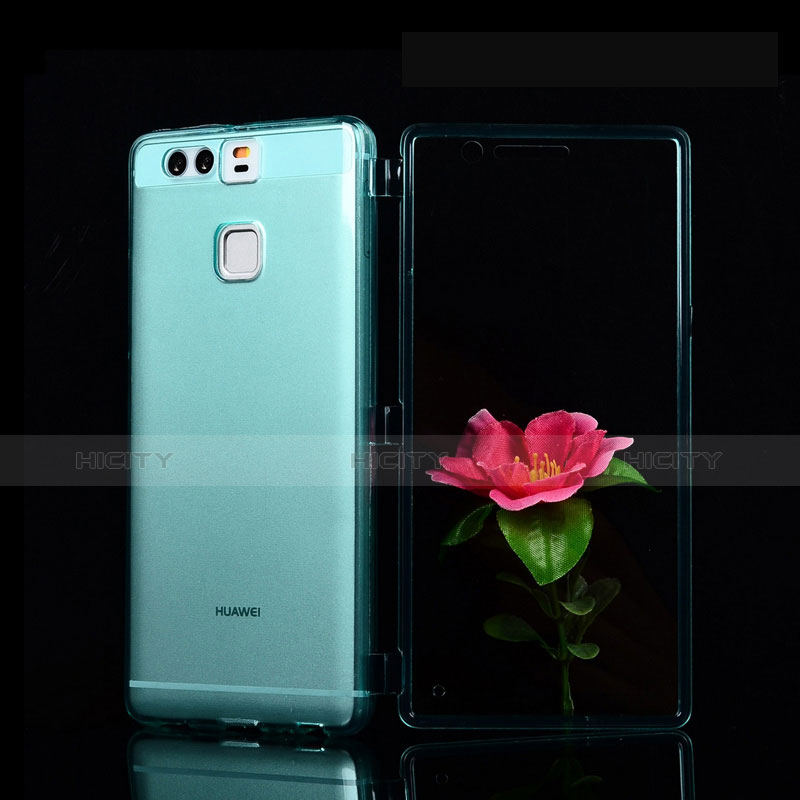 Cover Silicone Trasparente A Flip Morbida per Huawei P9 Cielo Blu