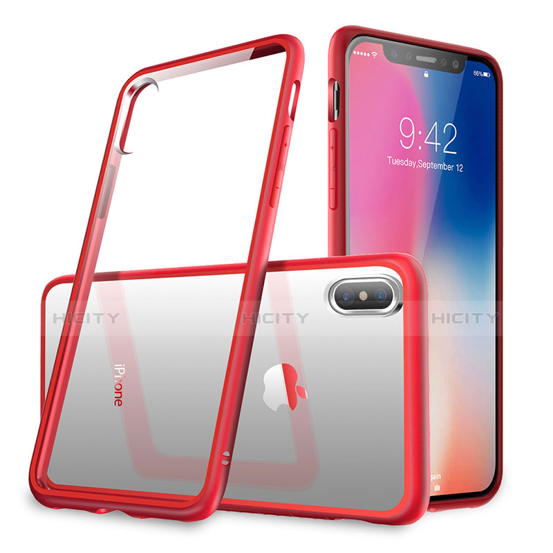 Cover Silicone Trasparente Specchio Laterale 360 Gradi per Apple iPhone X Rosso