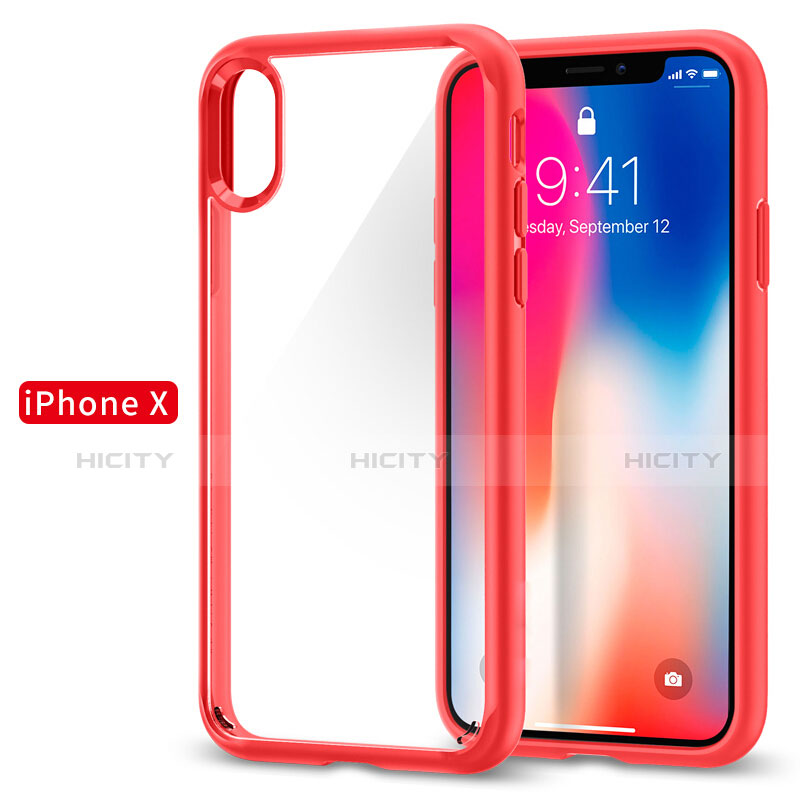 Cover Silicone Trasparente Specchio Laterale 360 Gradi per Apple iPhone X Rosso