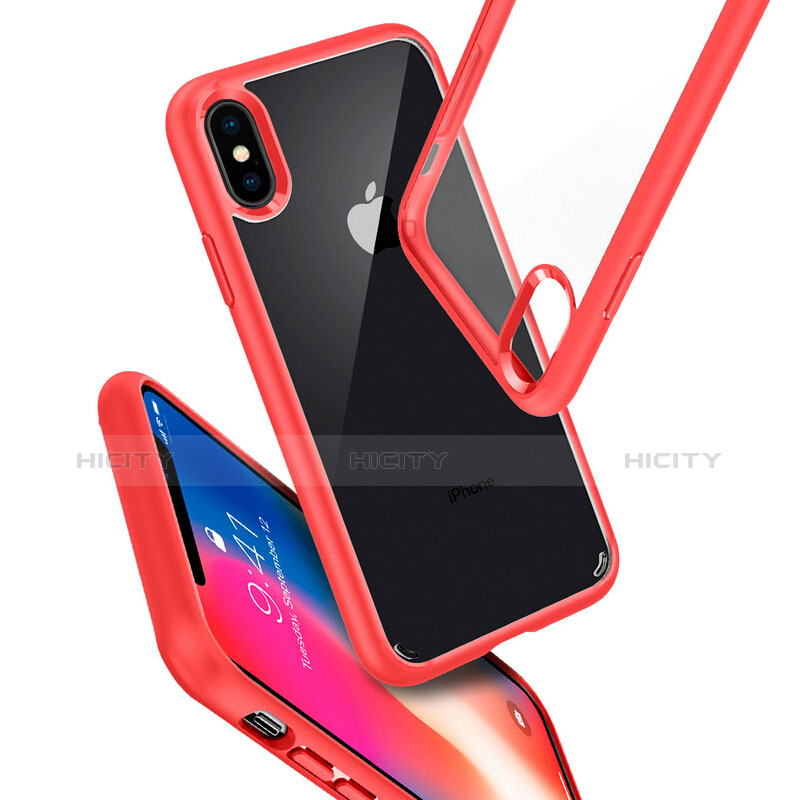 Cover Silicone Trasparente Specchio Laterale 360 Gradi per Apple iPhone X Rosso