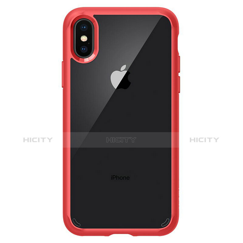 Cover Silicone Trasparente Specchio Laterale 360 Gradi per Apple iPhone X Rosso