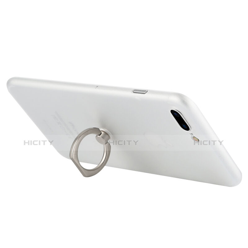 Cover Silicone Trasparente Ultra Sottile Morbida con Anello Supporto per Apple iPhone 7 Plus Bianco