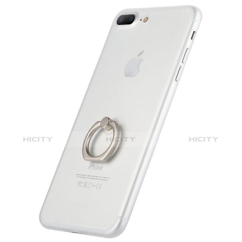 Cover Silicone Trasparente Ultra Sottile Morbida con Anello Supporto per Apple iPhone 7 Plus Bianco