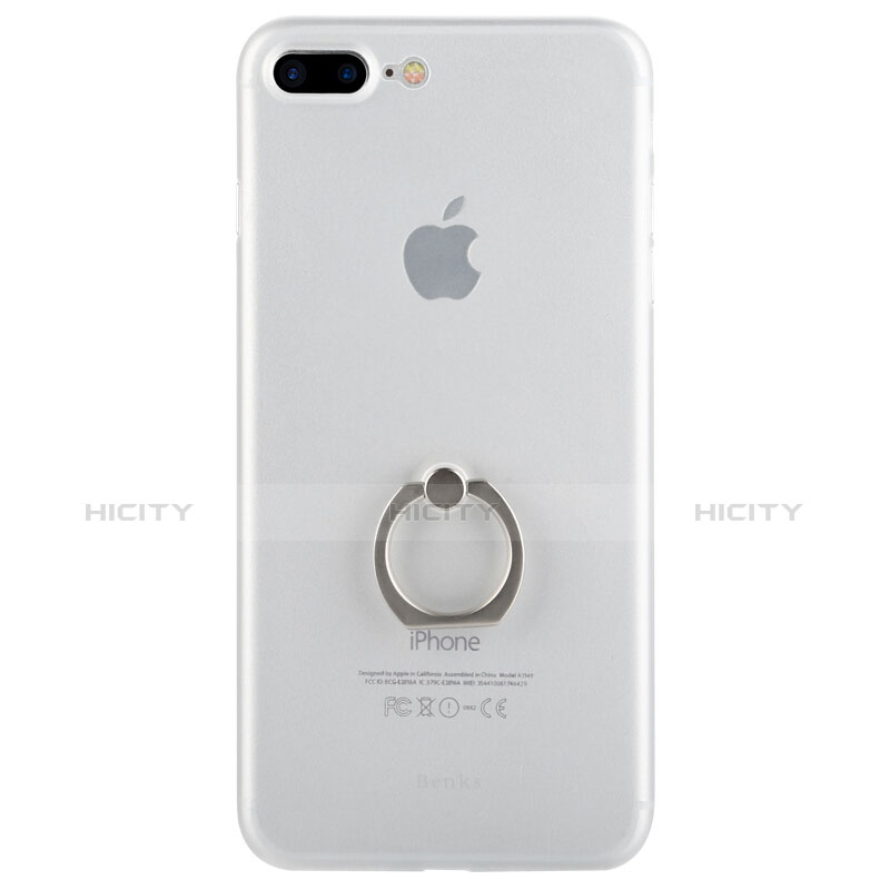 Cover Silicone Trasparente Ultra Sottile Morbida con Anello Supporto per Apple iPhone 7 Plus Bianco