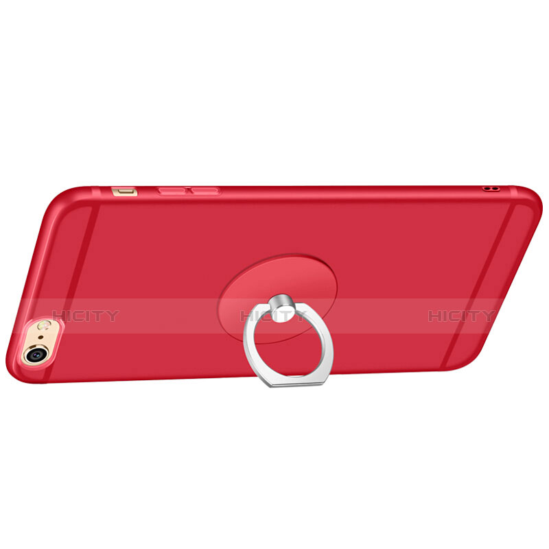 Cover Silicone Ultra Sottile Morbida con Anello Supporto per Apple iPhone 6 Rosso