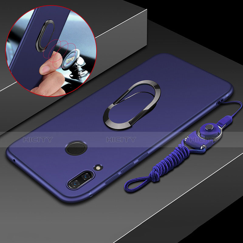 Cover Silicone Ultra Sottile Morbida con Magnetico Anello Supporto per Huawei P Smart+ Plus Blu