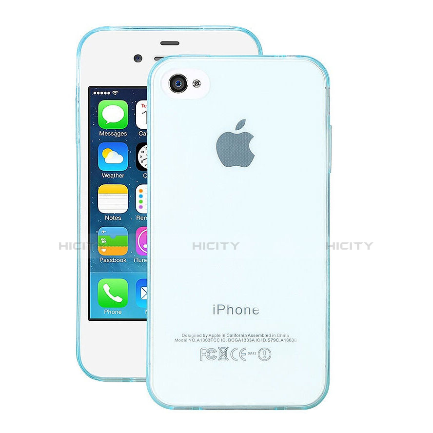 Cover TPU Trasparente Ultra Slim Morbida per Apple iPhone 4 Cielo Blu