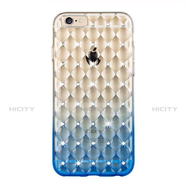 Cover Trasparente Diamante Strass Gioielli Sfumato Morbida per Apple iPhone 6 Plus Blu