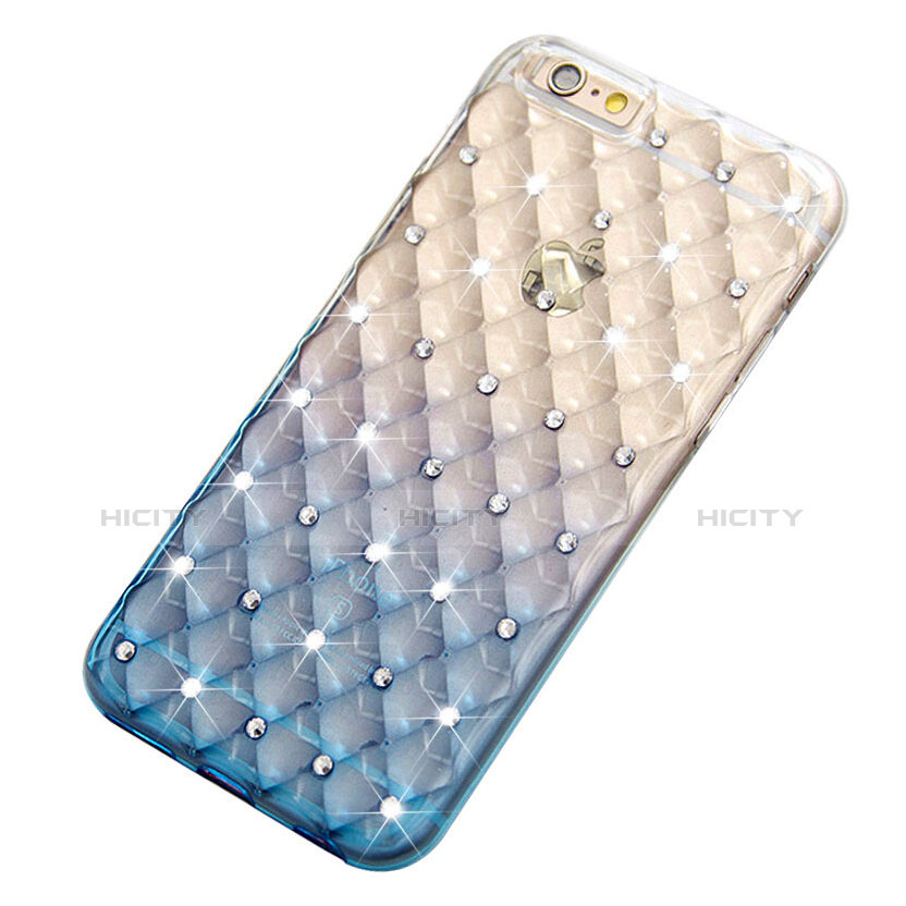 Cover Trasparente Diamante Strass Gioielli Sfumato Morbida per Apple iPhone 6 Plus Blu