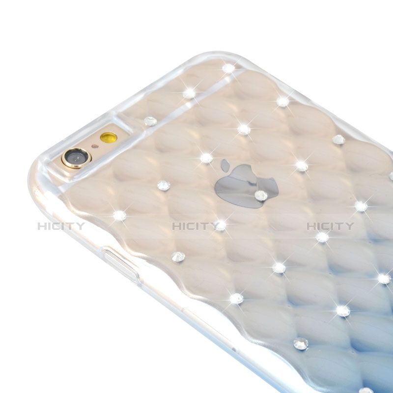 Cover Trasparente Diamante Strass Gioielli Sfumato Morbida per Apple iPhone 6 Plus Blu