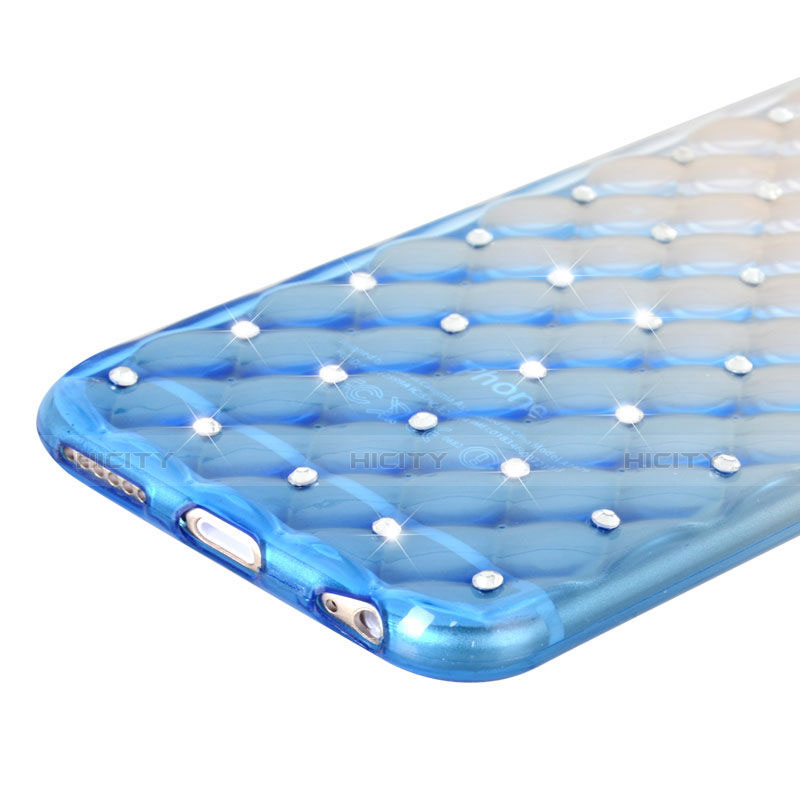 Cover Trasparente Diamante Strass Gioielli Sfumato Morbida per Apple iPhone 6 Plus Blu