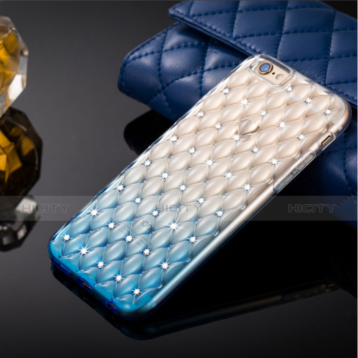 Cover Trasparente Diamante Strass Gioielli Sfumato Morbida per Apple iPhone 6 Plus Blu