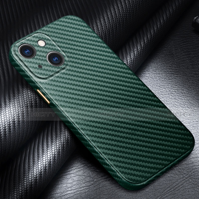 Custodia Fibra di Carbonio Lusso Morbida Spigato Cover C01 per Apple iPhone 13 Mini Verde